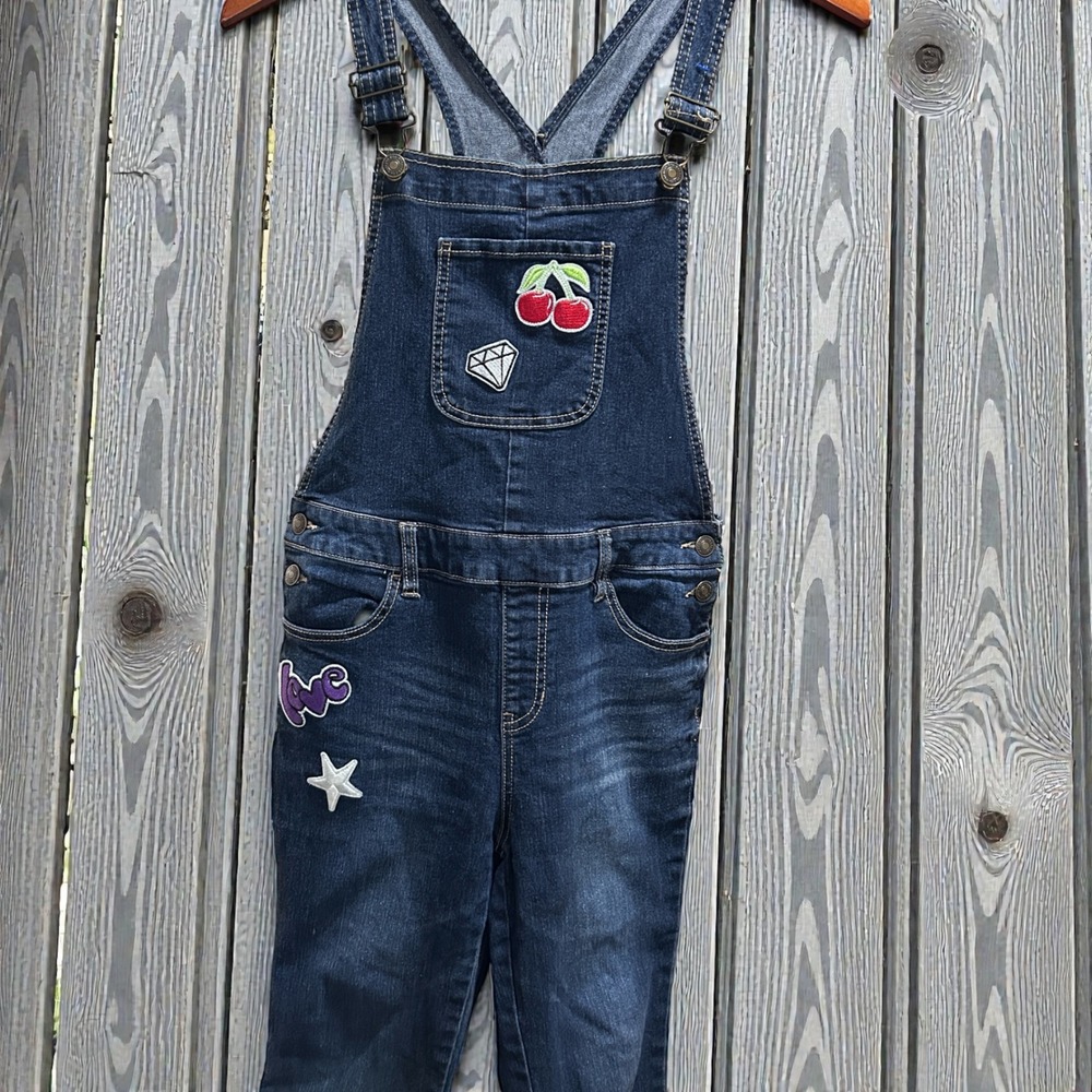 Roebuck & Co Kids Denim Overalls Patches Cherry Diamond Star‎ Size 16